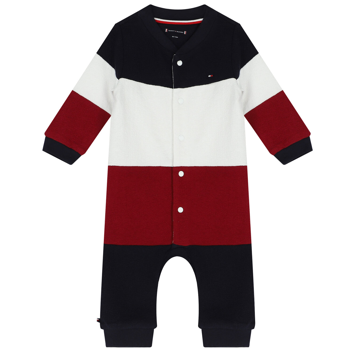 Baby Boys Navy Blue, White & Red Striped Romper, 1, hi-res