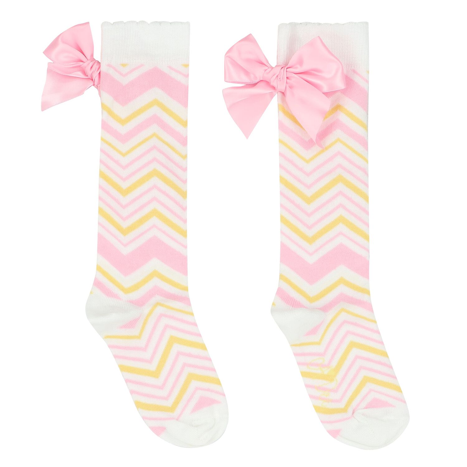 Girls White & Yellow Zig Zag Socks, 1, hi-res
