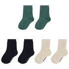 Baby Boys Green, Navy Blue & Ivory Socks (3 Pack), 1, hi-res