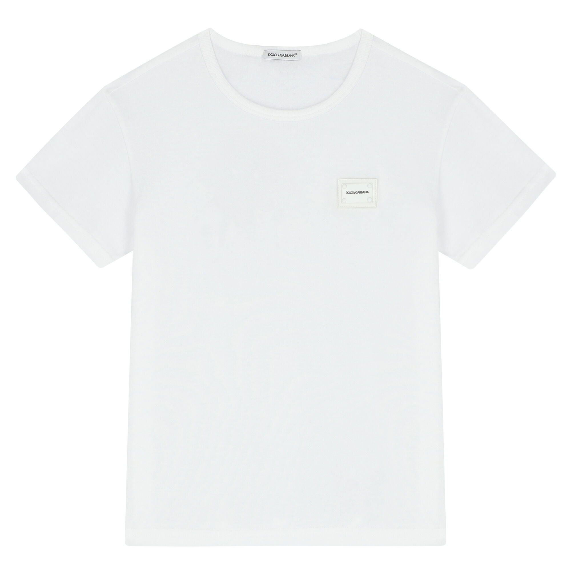 Dolce Gabbana Boys White Logo Plaque T Shirt Junior Couture UK