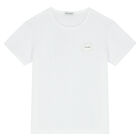 Boys White Logo Plaque T-Shirt, 1, hi-res