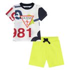 Younger Boys White & Green Logo Shorts Set, 2, hi-res