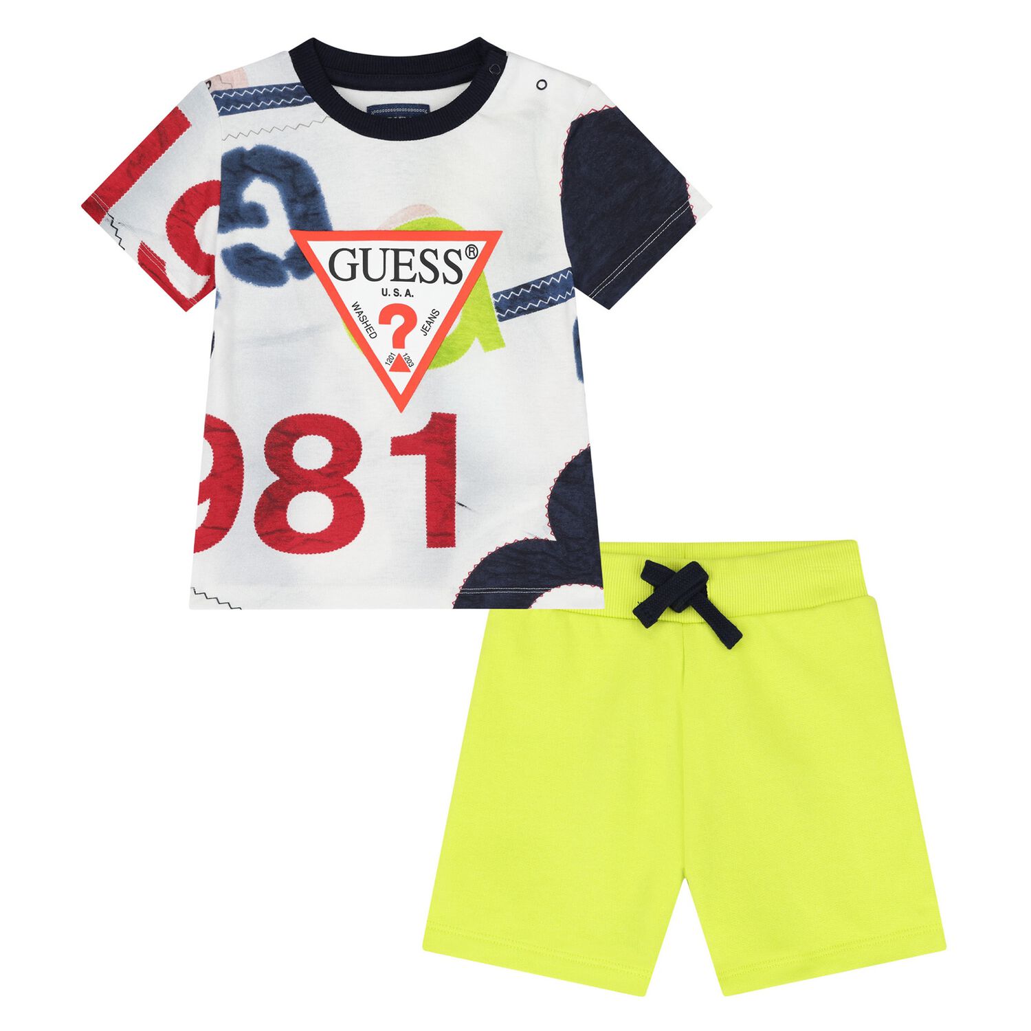Younger Boys White & Green Logo Shorts Set, 2, hi-res