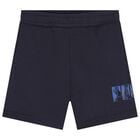 Boys Navy Blue Logo Shorts, 1, hi-res