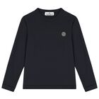 Boys Navy Blue Logo Long Sleeve Top, 1, hi-res