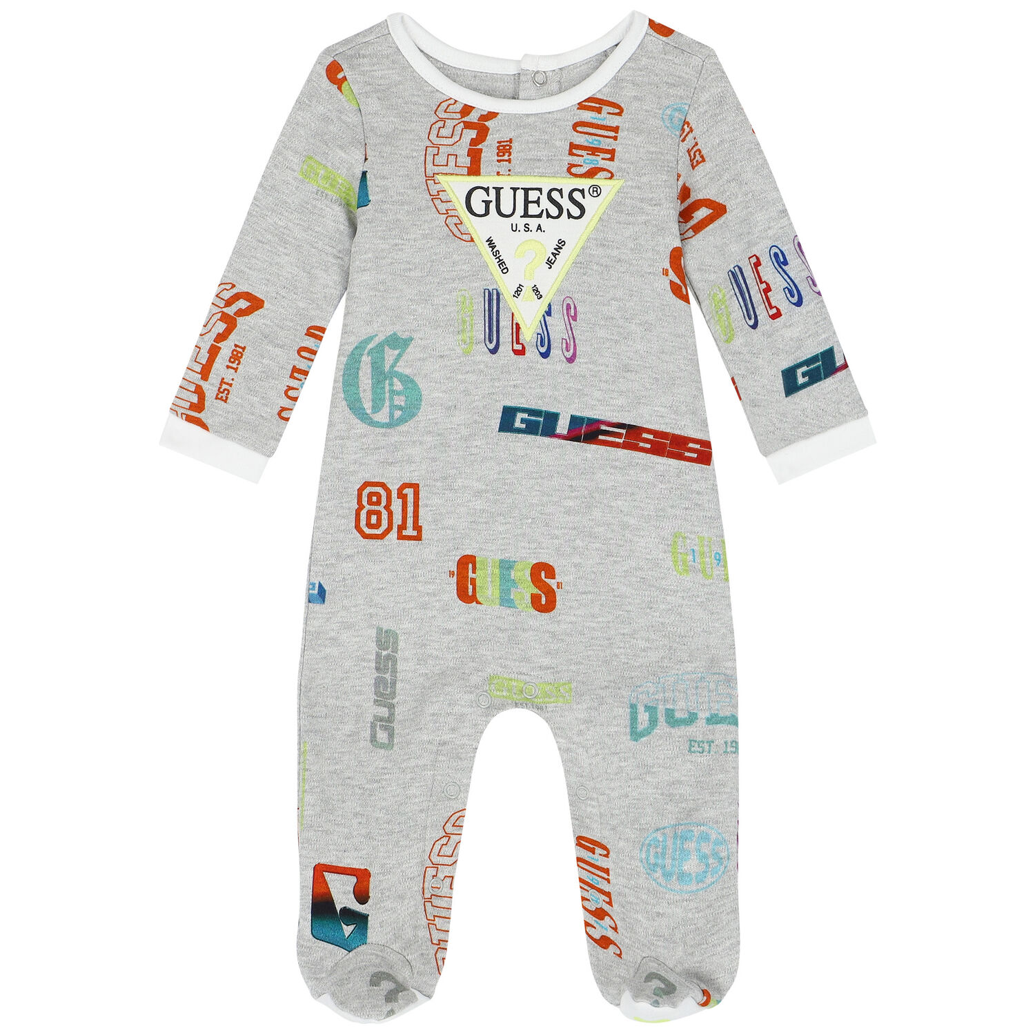 Baby Boys Grey Logo Babygrow, 1, hi-res