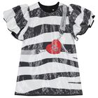 Girls Black & Ivory Zebra Sequin Dress, 1, hi-res