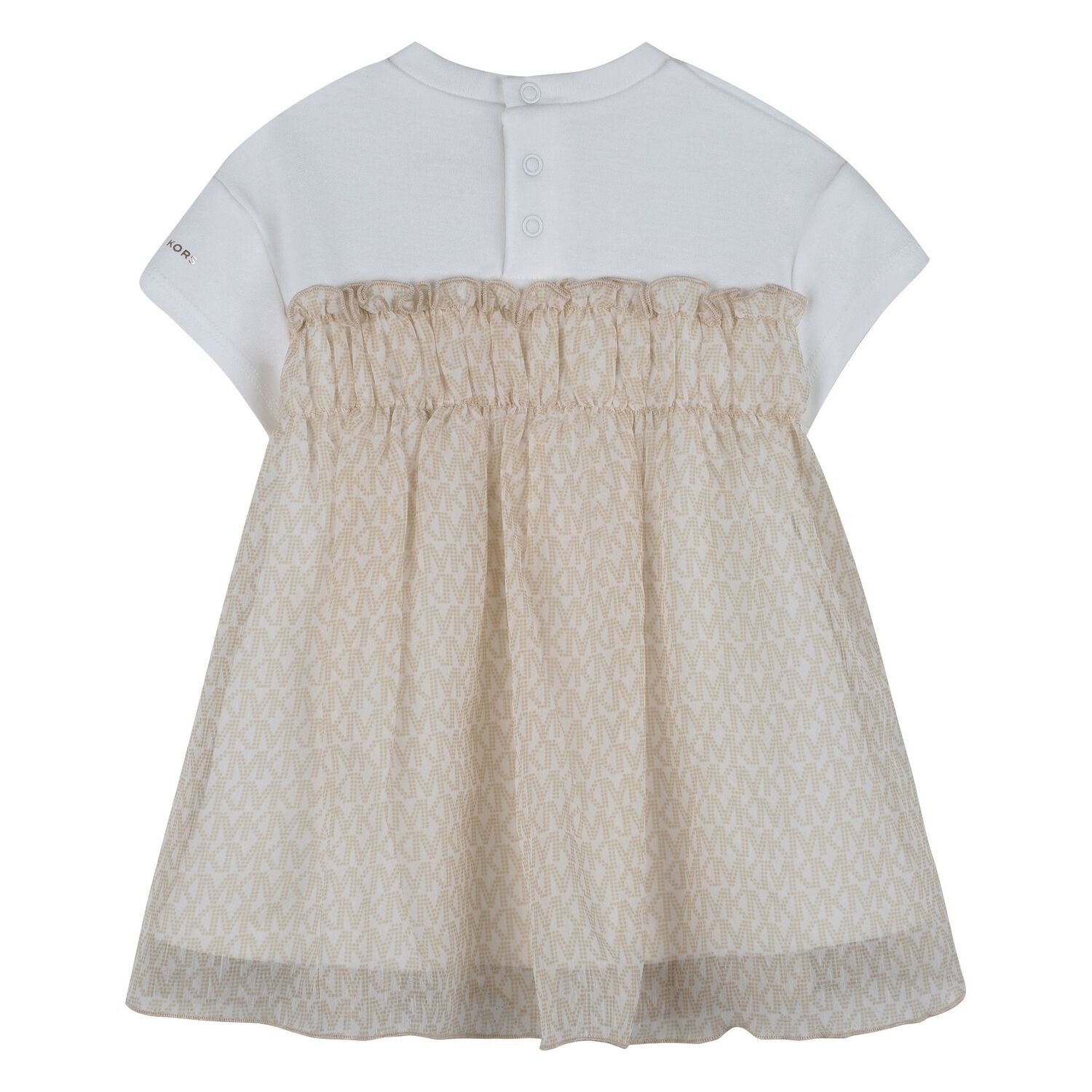 Younger Girls White & Beige Logo Dress, 1, hi-res