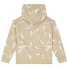 Boys Beige Logo Hooded Top, 1, hi-res