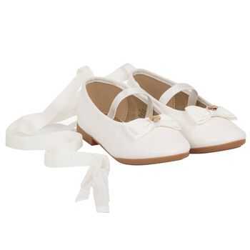 Younger Girls White Bow Leather Shoes