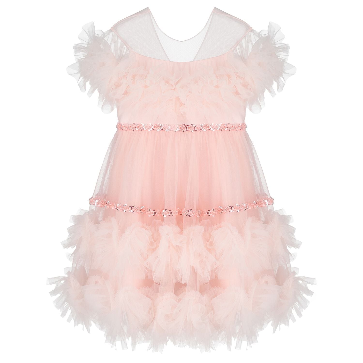 Girls Pink Ruffled Tulle Dress, 1, hi-res