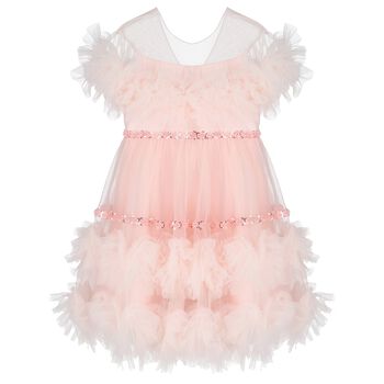 Girls Pink Ruffled Tulle Dress