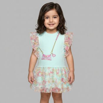 Younger Girls Green Bag Logo Dress