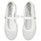 Girls White Diamante Ballerina Shoes, 1, hi-res