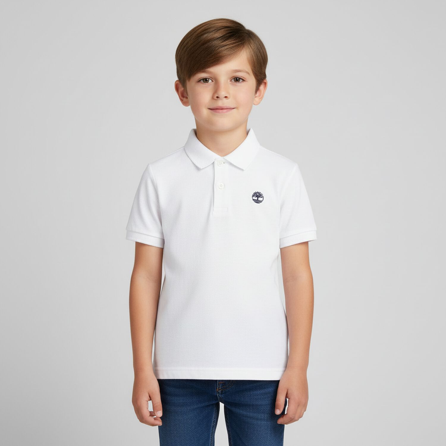 Boys White Logo Polo Shirt, 1, hi-res