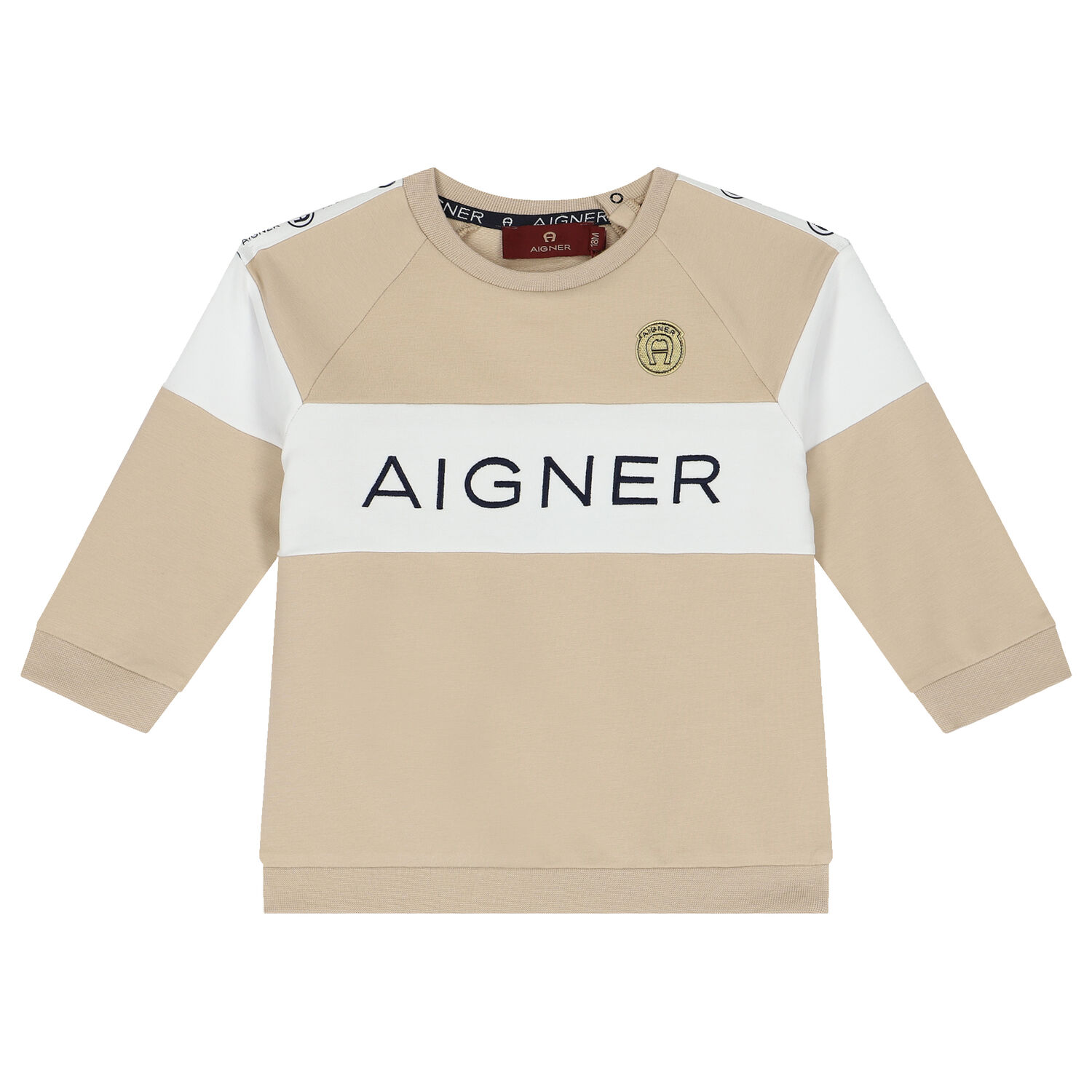 Younger Boys Beige Logo Sweatshirt, 1, hi-res