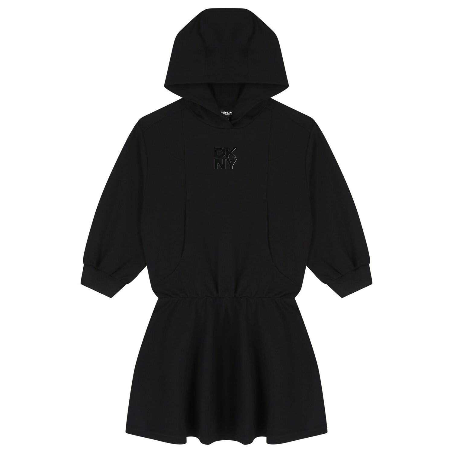 Girls Black Logo Hooded Dress, 1, hi-res