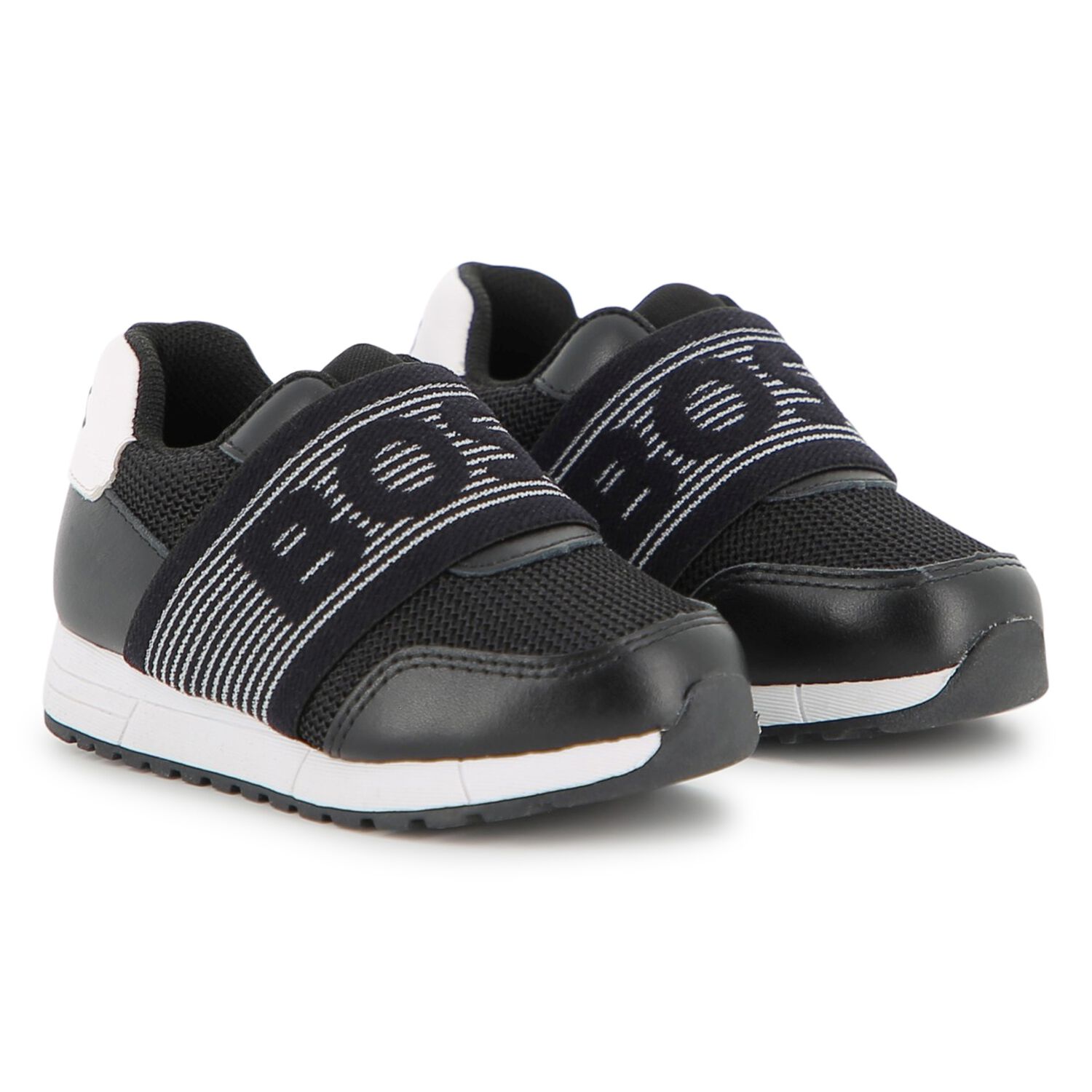 Boys Black Logo Trainers, 1, hi-res