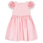 Girls Pink 3D Floral Satin Dress, 1, hi-res