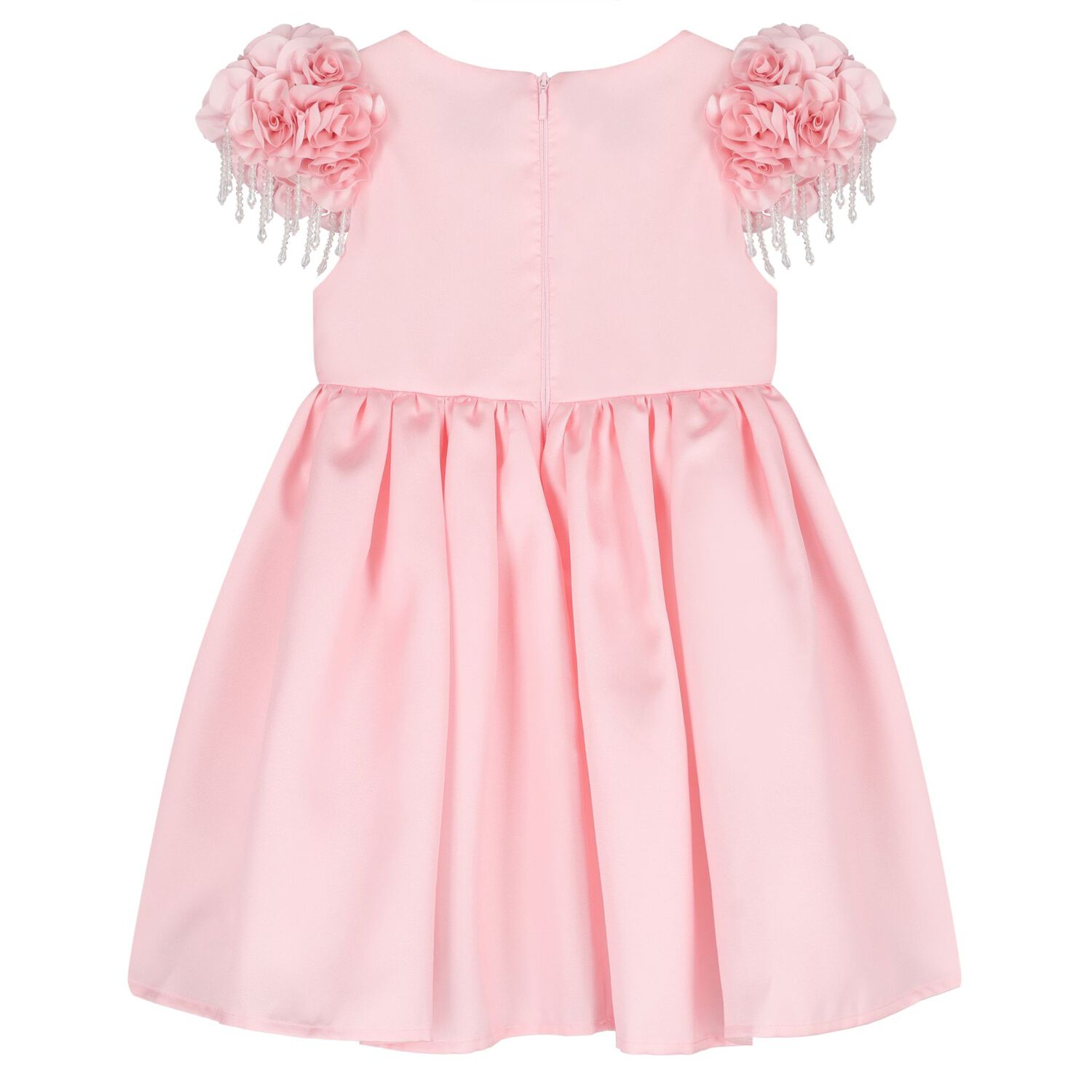 Girls Pink 3D Floral Satin Dress, 1, hi-res