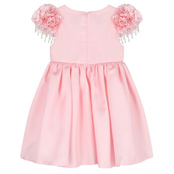Girls Pink 3D Floral Satin Dress