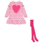 Girls Pink & White Striped Dress Set, 1, hi-res