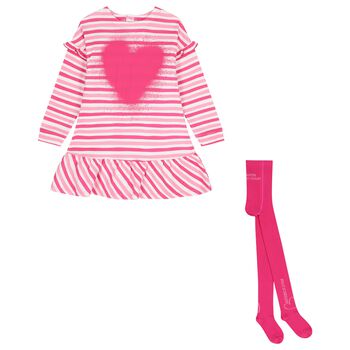 Girls Pink & White Striped Dress Set