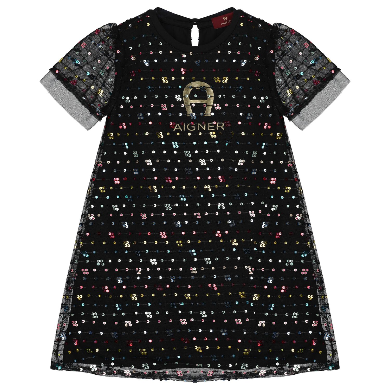 Girls Black Sequin Tulle Dress, 1, hi-res