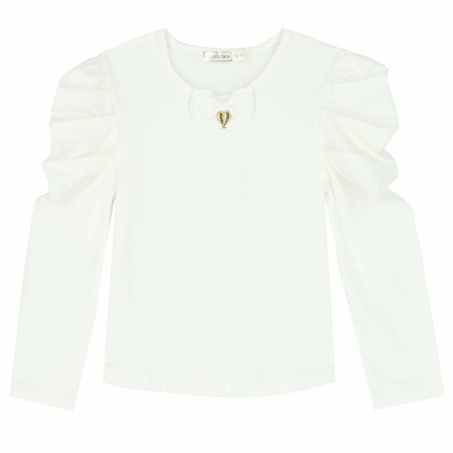 Girls Ivory Bow Long Sleeve Top, 1, hi-res