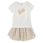 Girls White & Gold Tulle Skirt Set, 2, hi-res