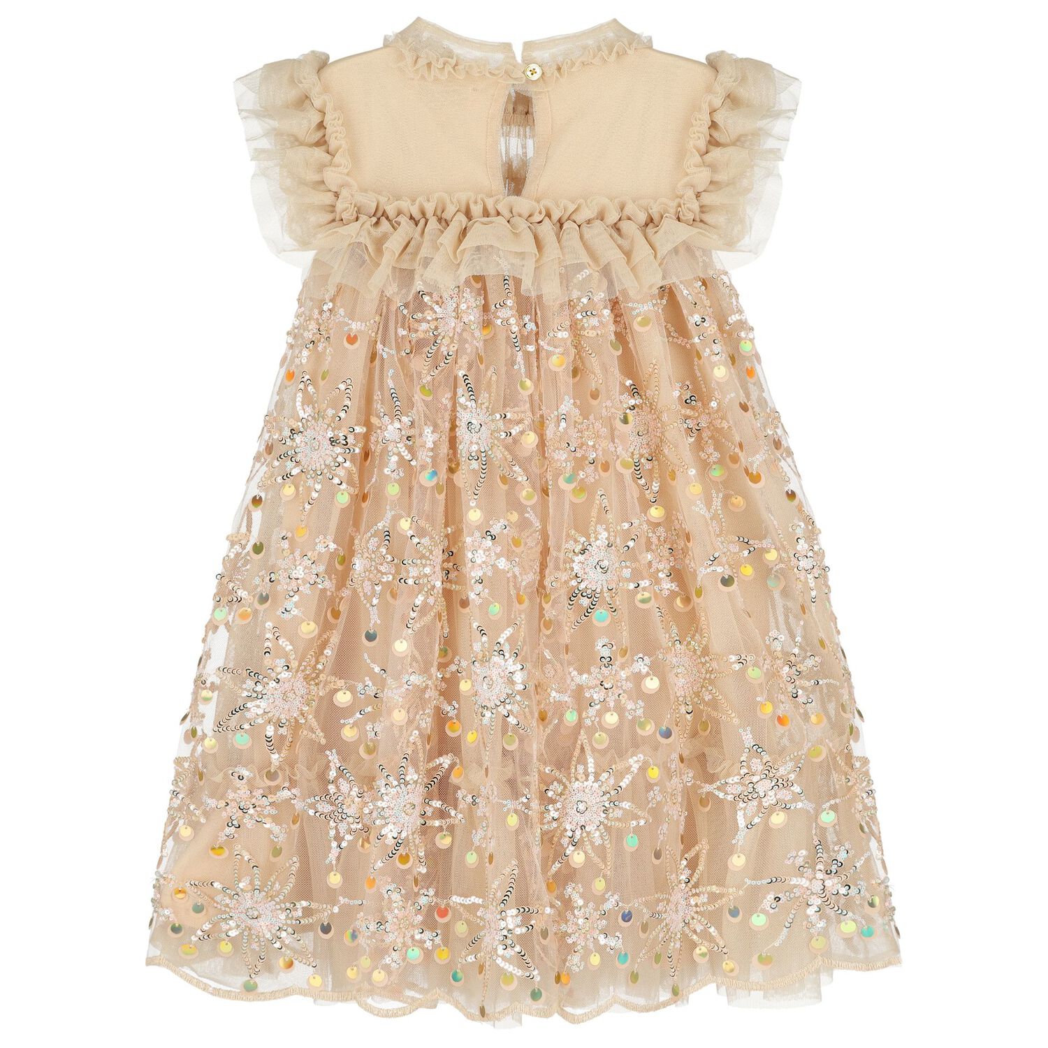 Girls Gold Embellished Tulle Dress, 1, hi-res