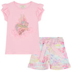 Girls Pink Embellished Shorts Set, 1, hi-res