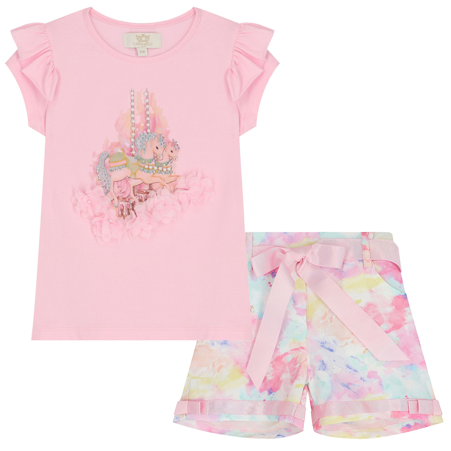 Girls Pink Embellished Shorts Set, 1, hi-res