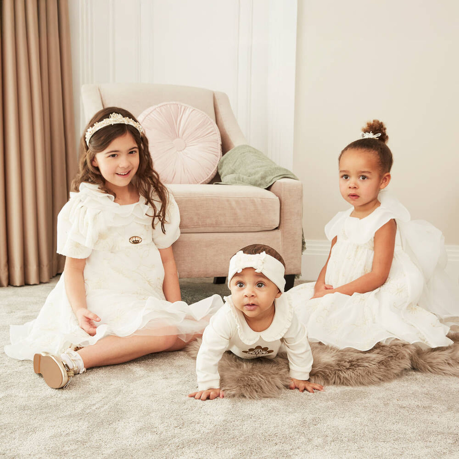 Baby Girls Ivory Logo Ruffled Babygrow, 1, hi-res