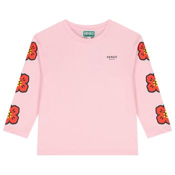 Girls Pink Boke Flower Long Sleeve Top