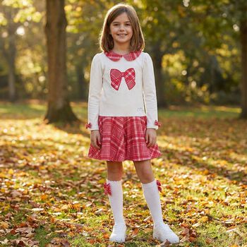 Girls Ivory & Red Bow Dress