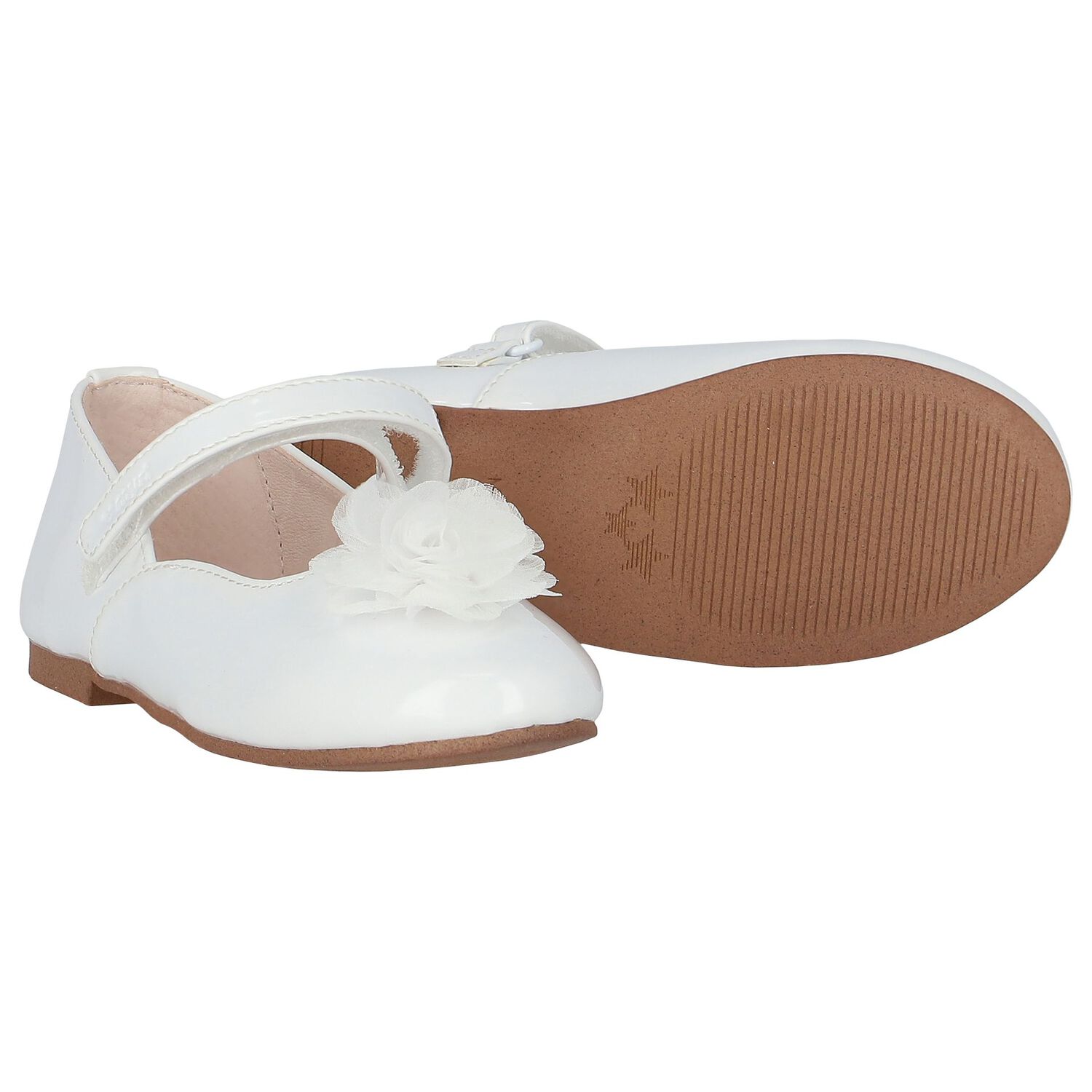 Girls White Flower Shoes, 1, hi-res