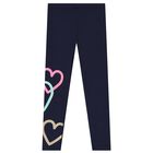 Girls Navy Blue Heart Leggings, 2, hi-res