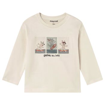 Younger Boys Ivory Puppies Long Sleeve Top