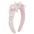 Girls Pink Flower Satin Headband, 1, hi-res