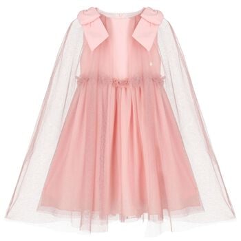 Girls Pink Tulle & Chiffon Cape Dress