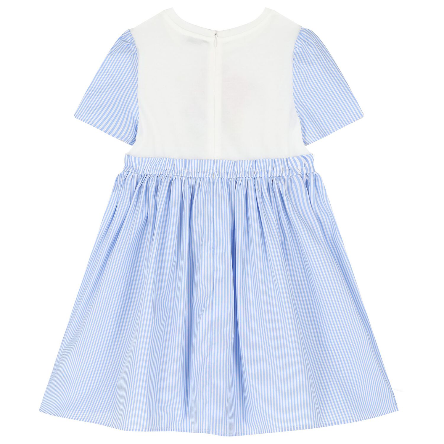 Girls Blue & White Striped Dress With Floral DG Logo, 1, hi-res image number null
