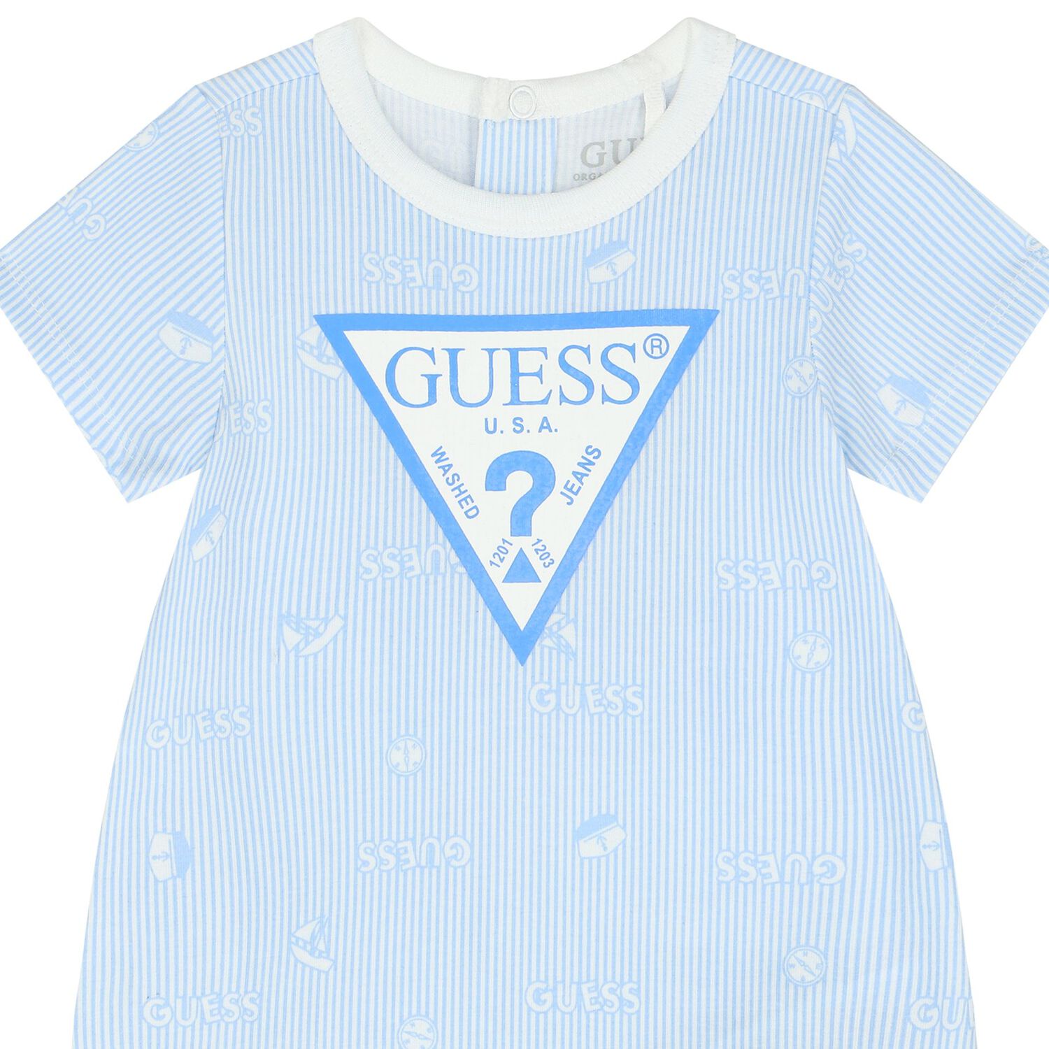 Baby Boys Blue and White Stripe Cotton Shortie, 1, hi-res