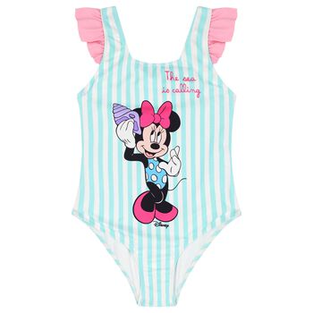 Girls Green & White Minnie Mouse Disney Swimsuit