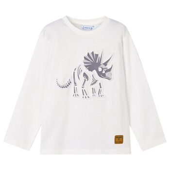 Boys White Dinosaur Long Sleeve Top