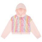 Girls Pink Sequin Hooded Zip Up Top, 1, hi-res