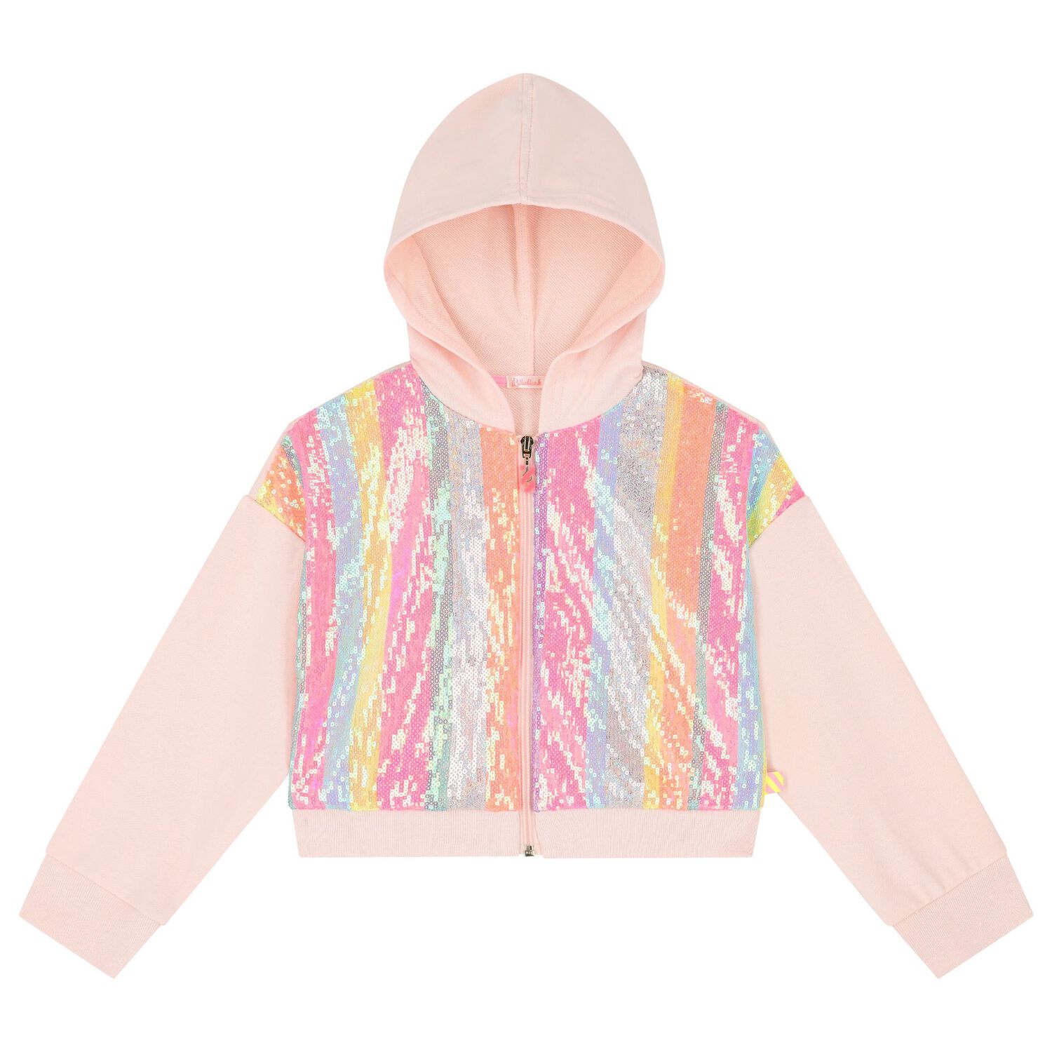 Girls Pink Sequin Hooded Zip Up Top, 1, hi-res image number null