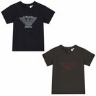 Younger Boys Navy & Green Logo T-Shirts ( 2-Pack ), 1, hi-res
