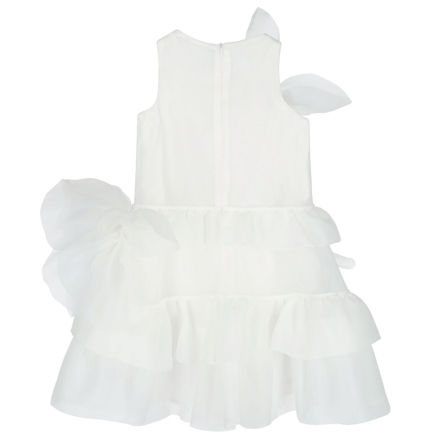 Girls White Organza 3D Floral Tiered Dress, 1, hi-res