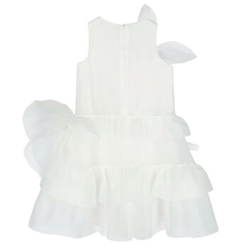 Girls White Organza 3D Floral Tiered Dress